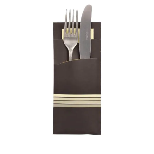 Bestecktaschen "Stripes" schwarz/creme, 20 x 8,5 cm, inkl. farbiger Serviette 33 x 33 cm 2-lag. - Bild 1