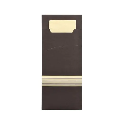 Bestecktaschen "Stripes" schwarz/creme, 20 x 8,5 cm, inkl. farbiger Serviette 33 x 33 cm 2-lag. - Bild 2