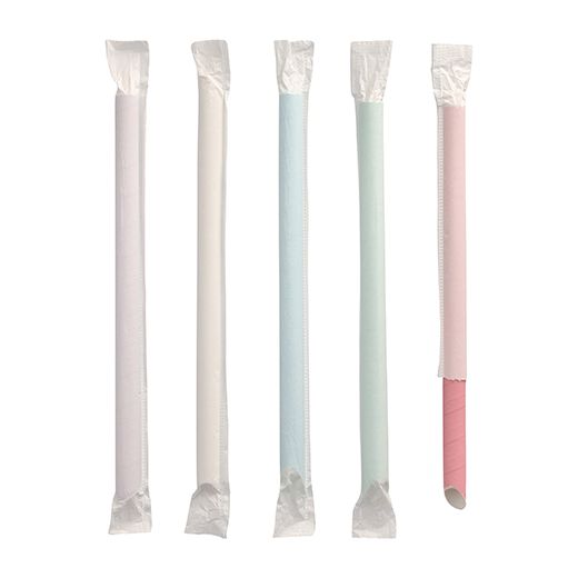 Bubble Tea Papierstrohhalme Ø 12 mm · 20 cm farbig sortiert einzeln gehüllt, einseitig spitz - Bild 1