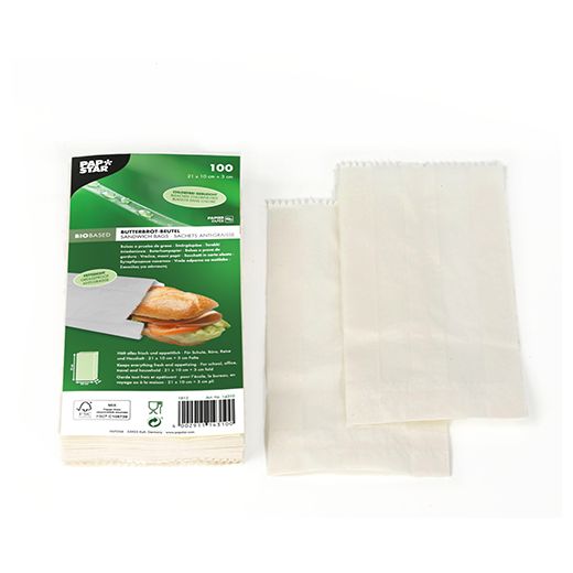 Butterbrotbeutel 21 x 10 x 3 cm weiss , fettdicht 1