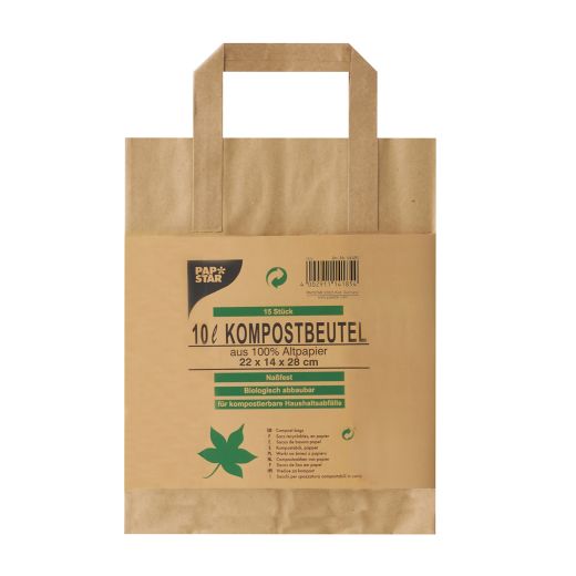 Bio-Kompostbeutel aus Papier mit Henkel 10 l, braun, H 28 x B 22 cm 1