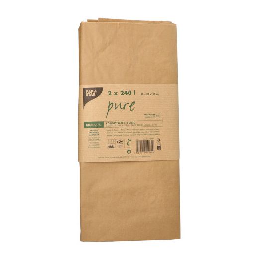 Bio-Kompostsäcke aus 2-lagigem Kraftpapier 240 l, braun, H 115 x B 80 x T 30 cm  1