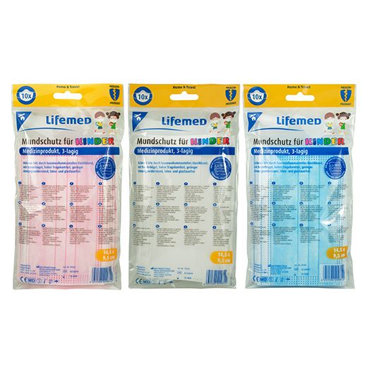 "Lifemed" Kinder-Mundschutz 3-lagig 9,5 x 14,5 cm farbig sortiert mit Nasenbügel 1