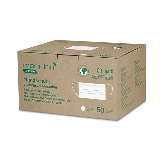 "Medi-Inn® GREEN" Mundschutz 9,5 cm x 17,5 cm weiss 3-lagig, biologisch abbaubar - Bild 1