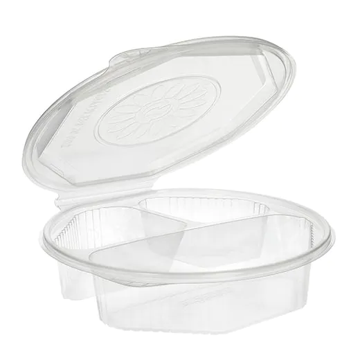 Menüboxen mit Klappdeckeln 800 ml, PP 3-geteilt 21,5 x 21,5 cm transparent 8-eckig - Bild 1