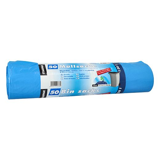 Müllsäcke, 120 Liter, blau, H 110 x B 70 cm, recyclefähig 1