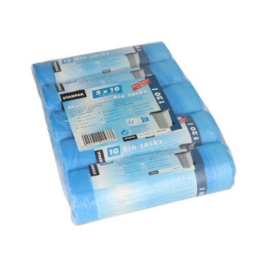Müllsäcke, 120 Liter, zum Zuziehen, H 100 x B 70 cm, blau 1