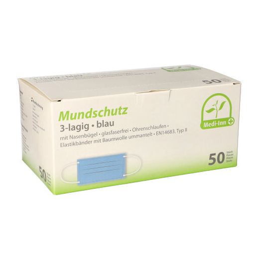 Mundschutz Type II, 3-lagiges Vlies 9 x 17,5 cm blau mit Nasenbügel  - Bild 1