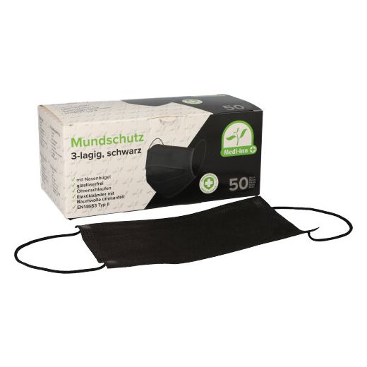 Mundschutz Type II, 3-lagiges Vlies 9 x 17,5 cm schwarz mit Nasenbügel - Bild 1