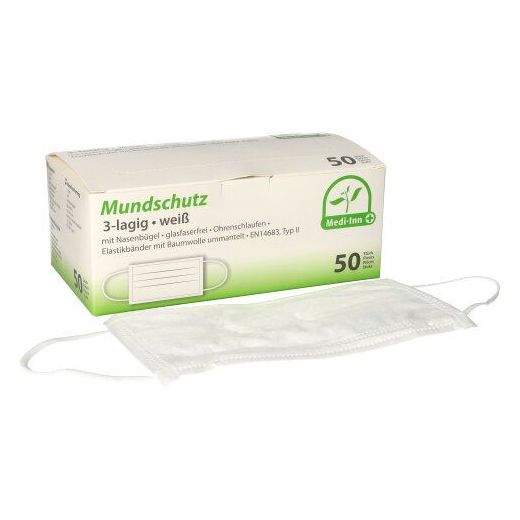 Mundschutz Type II, 3-lagiges Vlies 9 x 17,5 cm weiss mit Nasenbügel - Bild 1