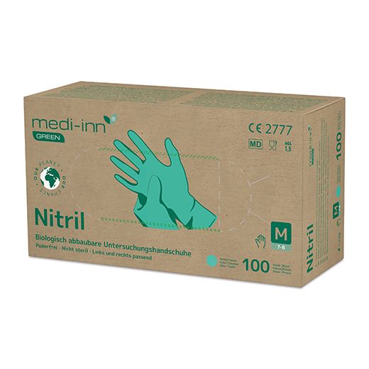 Nitril-Handschuhe, puderfrei grün Größe M, biologisch abbaubar - Bild 1