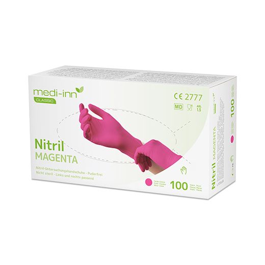 "Medi-Inn® Classic" Handschuhe, Nitril puderfrei magenta "Nitril Magenta" Größe XL - Bild 1