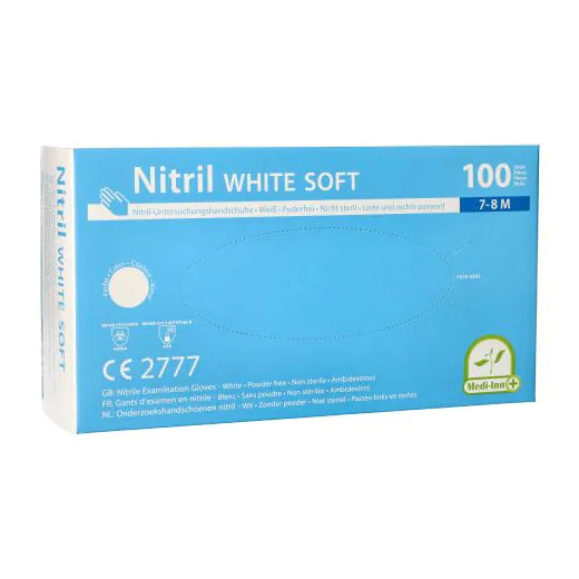 Nitrilhandschuhe, puderfrei, weiss, Größe M, "Medi-Inn®", "White Soft" - Bild 1