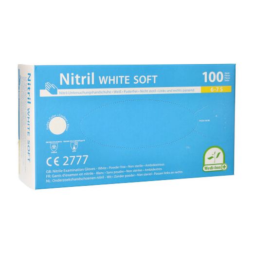 Nitrilhandschuhe, puderfrei, weiss, Größe S, "Medi-Inn®", "White Soft"
 - Bild 1