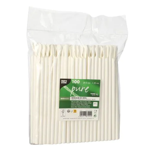 Papierstrohhalme mit Löffel "pure" Ø 8 mm · 20 cm weiss - Bild 2