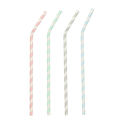 Papierstrohhalme "pure" Ø 6 mm · 22 cm farbig sortiert "Stripes" biegbar - Bild 1