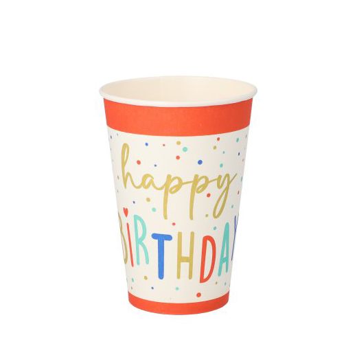 Pappbecher 0,2 l, Ø 7 cm · 9,7 cm weiss "Happy Birthday" - Bild 1