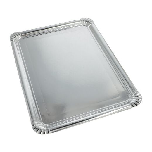 Servierplatten, Pappe, PET-beschichtet eckig 34 x 45,5 cm silber 1