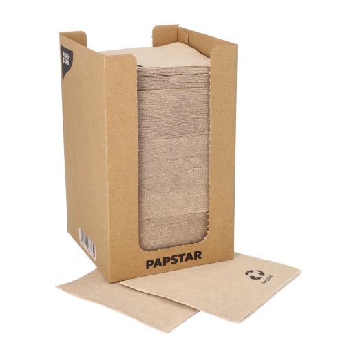 Servietten, 2-lagig, 1/4-Falz 20 x 20 cm, natur aus recyceltem Papier, "Point to point", in Spenderbox - Bild 1 Servietten, 2-lagig, 1/4-Falz 20 x 20 cm, natur aus recyceltem Papier, "Point to point", in Spenderbox - Bild 1
