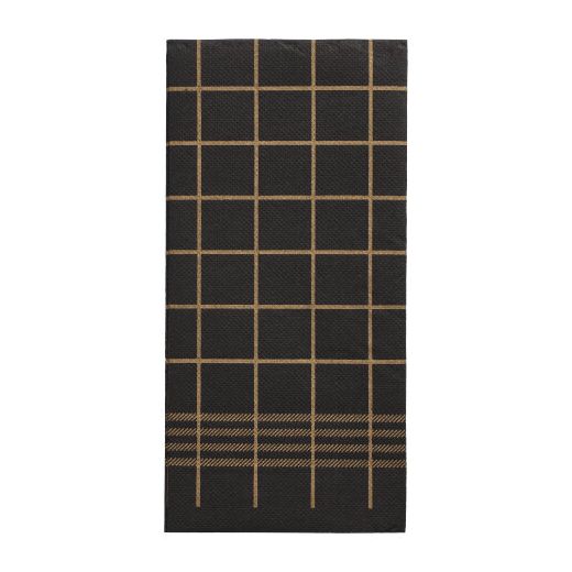 Servietten, 2-lagig "PUNTO" 1/8-Falz 39 x 40 cm schwarz/gold "Kitchen Towel" mikrogeprägt 1