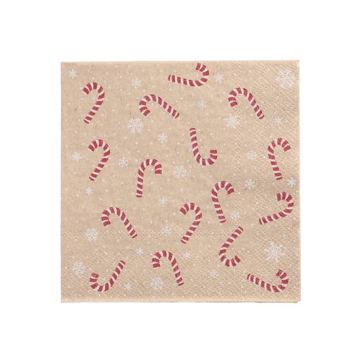 Servietten, 3-lagig 1/4-Falz 25 x 25 cm natur "Candy Canes" aus recyceltem Papier 1