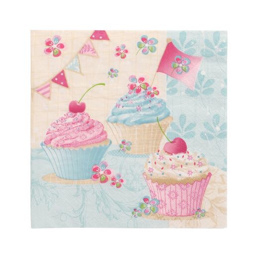 Servietten, 3-lagig 1/4-Falz 33 x 33 cm "Birthday Cup Cakes" 1