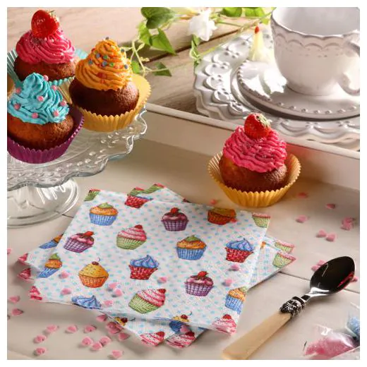 Servietten, 3-lagig 1/4-Falz 33 x 33 cm "Cupcakes" - Bild 2