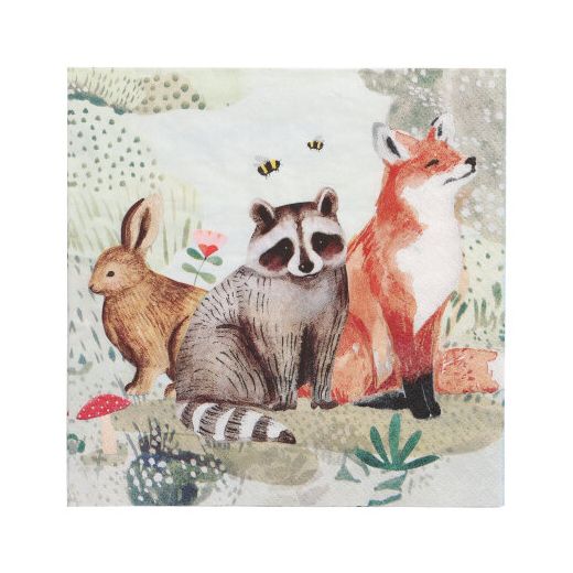 Servietten, 3-lagig 1/4-Falz 33 x 33 cm "Rabbit, Racoon & Fox" 1