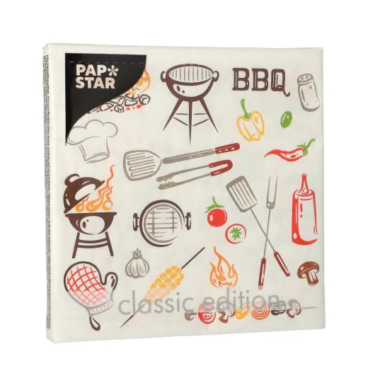 Servietten, 3-lagig 1/4-Falz 33 x 33 cm "Time for BBQ" - Bild 2