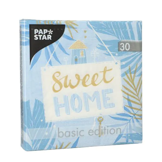 Servietten, 3-lagig 1/4-Falz 33 x 33 cm blau "Sweet Home" - Bild 2