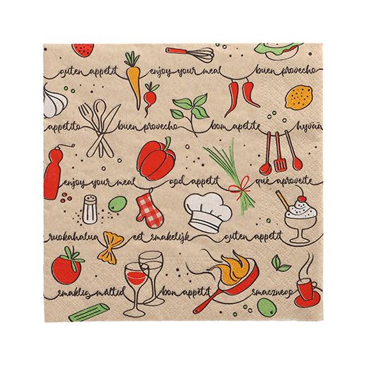 Servietten, 3-lagig 1/4-Falz 33 x 33 cm natur "Enjoy your meal" aus recyceltem Papier 1