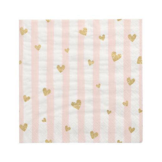 Servietten, 3-lagig 1/4-Falz 33 x 33 cm pink "Golden Hearts" 1