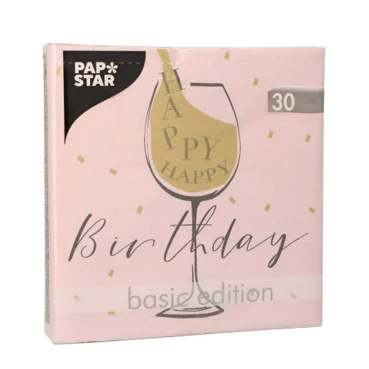 Servietten, 3-lagig 1/4-Falz 33 x 33 cm rosa "Happy Birthday" - Bild 2