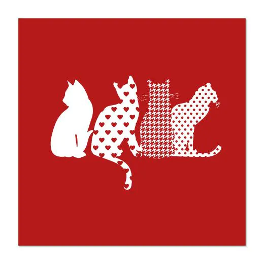 Servietten, 3-lagig 1/4-Falz 33 x 33 cm rot "Cats" - Bild 1