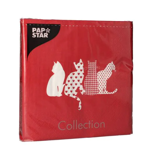 Servietten, 3-lagig 1/4-Falz 33 x 33 cm rot "Cats" - Bild 2