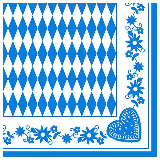 Motiv-Servietten, 3-lagig 1/4-Falz 40 x 40 cm "Bayrisch Blau" 1