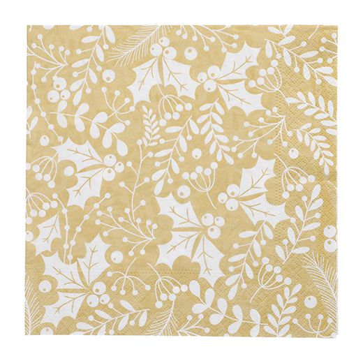 Servietten, 3-lagig 1/4-Falz 40 x 40 cm gold "Houx et Gui" 1