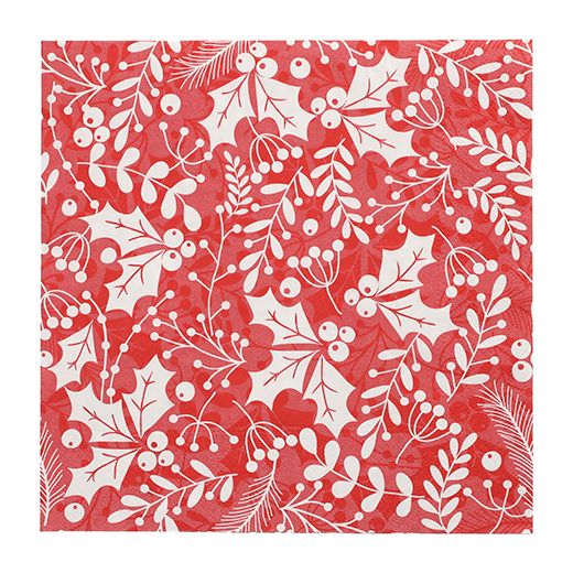 Servietten, 3-lagig 1/4-Falz 40 x 40 cm rot "Houx et Gui" 1