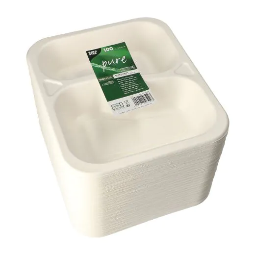 Siegelschalen aus Zuckerrohr, 2-geteilt, 1000 ml, 21,2 x 25 cm, weiss - Bild 2