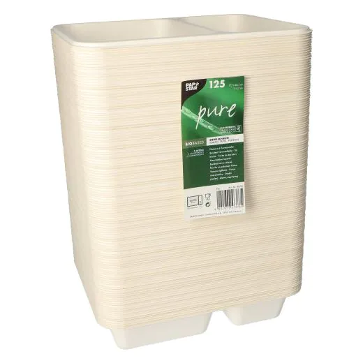 Siegelschalen aus Zuckerrohr, 2-geteilt, 1250 ml, 17,5 x 22,5 cm weiss - Bild 2