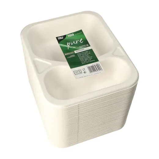 Siegelschalen aus Zuckerrohr, 2-geteilt, 825 ml, 18,5 x 23,5 cm, weiss - Bild 2