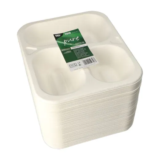 Siegelschalen aus Zuckerrohr, 3-geteilt, 925 ml, 21,2 x 25 cm weiss - Bild 2