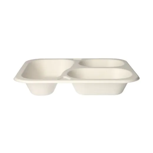 Siegelschalen aus Zuckerrohr, 3-geteilt, 925 ml, 21,2 x 25 cm weiss - Bild 3