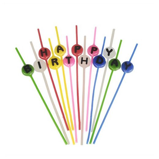 Spaghettikerzen-Set 16 cm farbig sortiert "Happy Birthday" - Bild 1
