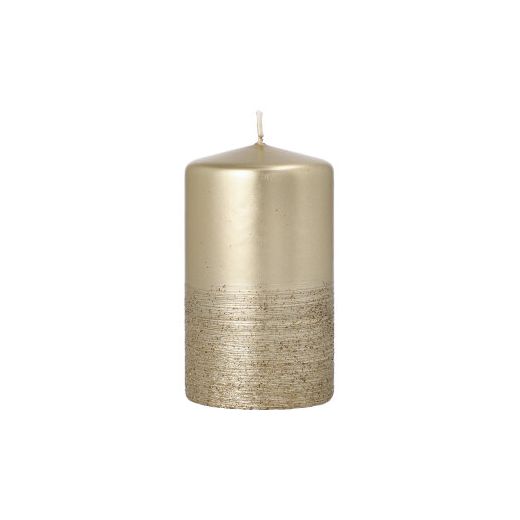 Stumpenkerze "Safe Candle" Ø 60 mm · 100 mm gold "Fia", einzeln cellophaniert - Bild 1