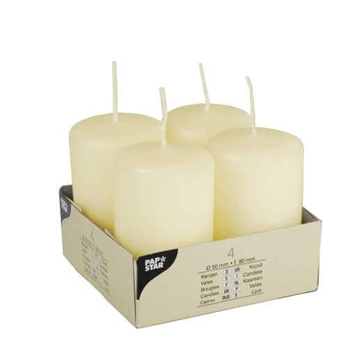 Stumpenkerzen elfenbein "Ivory" Ø 50 mm · 80 mm mit Flachkopf  1