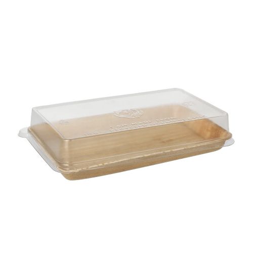 Sushi-Schalen aus Palmblatt eckig 200 ml 22 x 14,2 cm natur mit rPET Deckel "Kombipack" 1