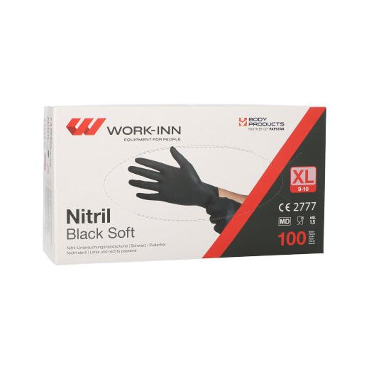 "WORK-INN" Nitril-Handschuhe, puderfrei "Black Soft" schwarz Größe XL - Bild 1