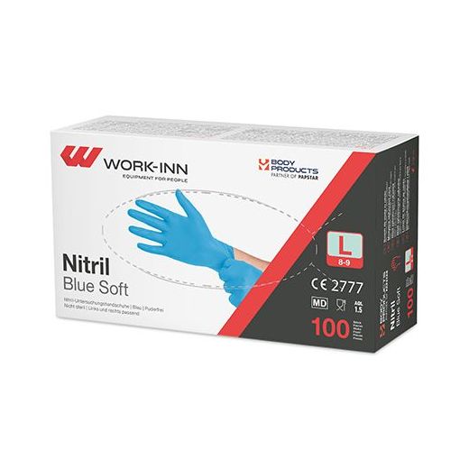 "WORK-INN/PS" Nitril-Handschuhe, puderfrei "Blue Soft" blau Größe L - Bild 1