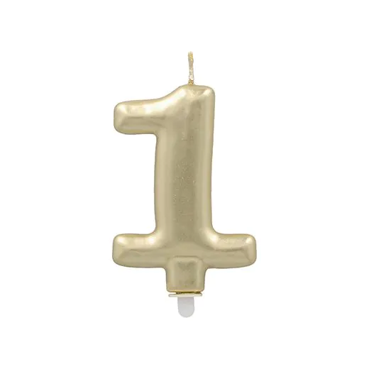 Zahlenkerze mit Halter 7 cm gold "1" - Bild 1